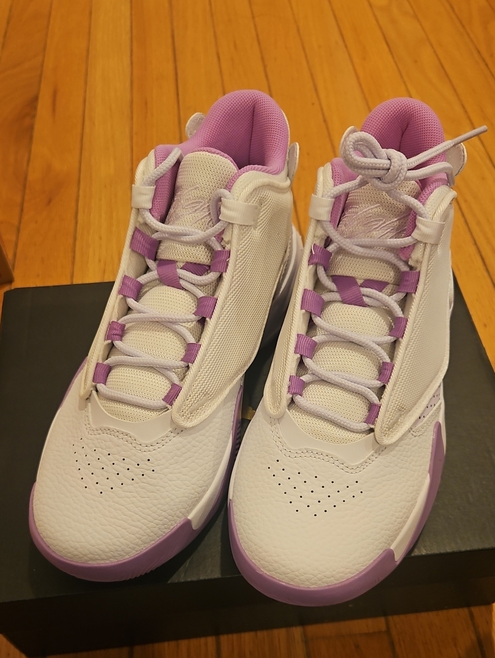 Jordan Women's White and Lavender High-Top Sneakers